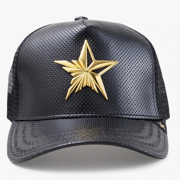 NEW GOLD STAR BLACK TRUCKER HAT GOLD STAR - Picture 1 of 2